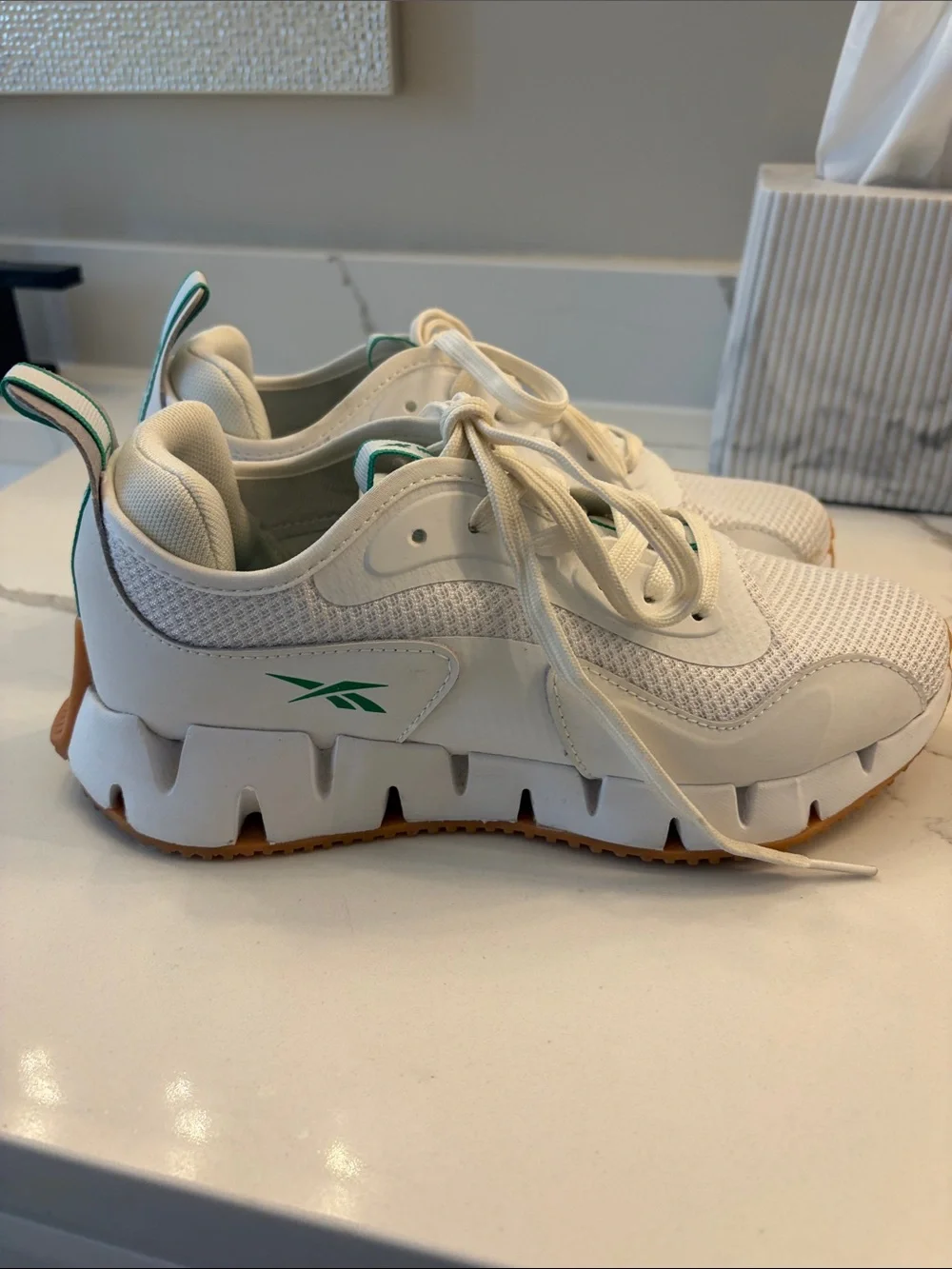Reebok White Athletic Sneakers with Green Accents